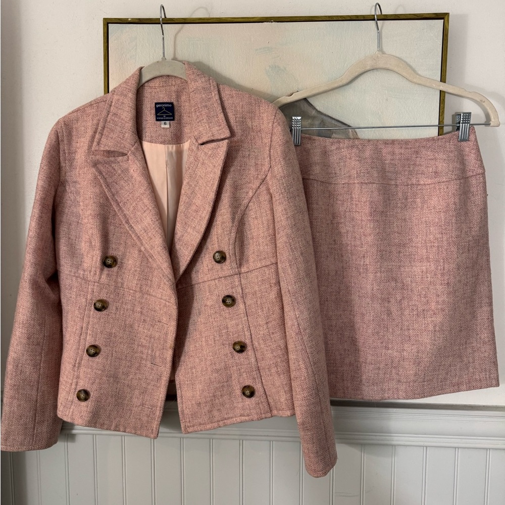 GERONIMO By Stephen DiGeronimo Womens Pink Wool Blend Blazer Skirt Set Size 6